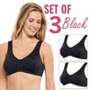 Carole Martin Full Freedom Front Closure Comfort Bra Set of 3 Black