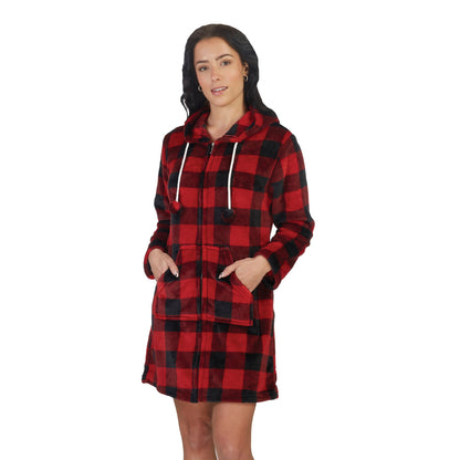 Women's Mid-thigh Hooded Plush Zippered Lounger