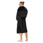 Men Hooded Bathrobe Black Ribbed