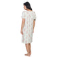 Women's Mid Calf Night Gown With Short Slit Sleeves White Floral