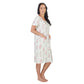 Women's Mid Calf Night Gown With Short Slit Sleeves White Floral