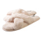 Bench Women Faux Fur Open-toe Criss Cross Band Slip-On Slippers Beige